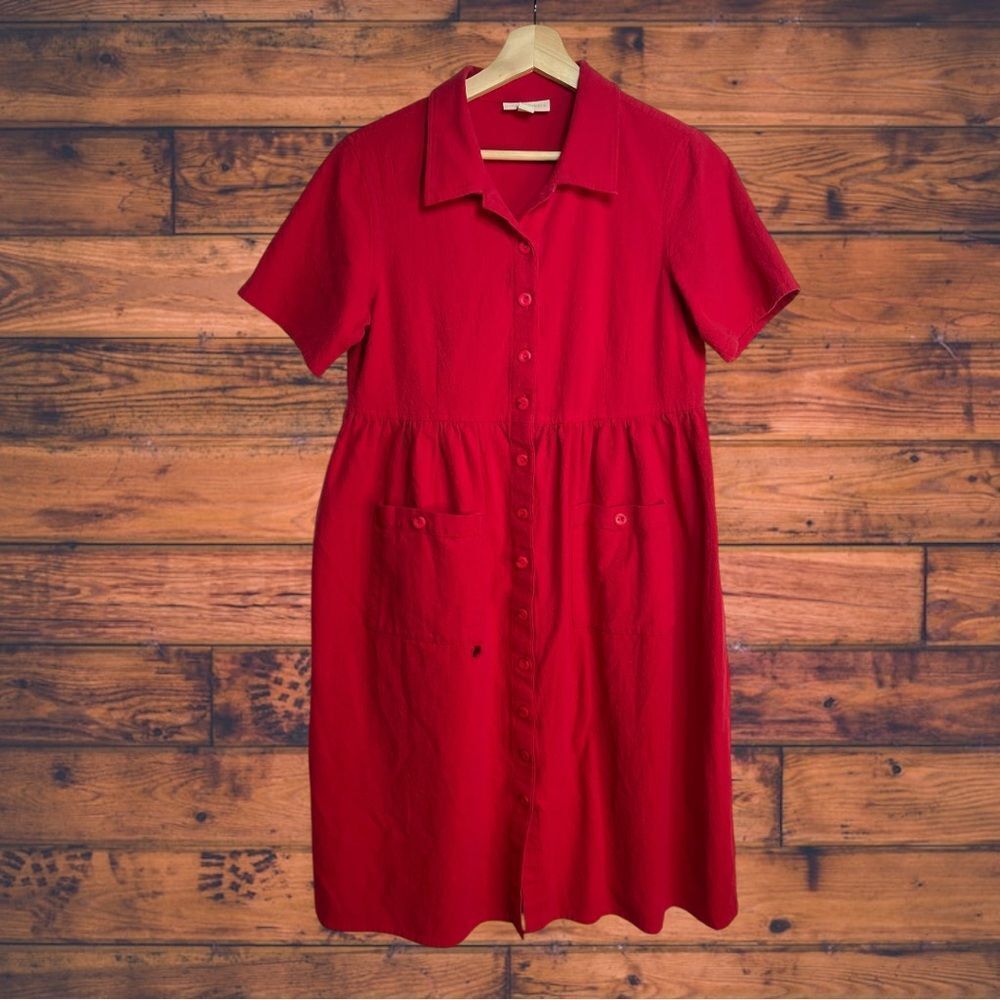 5 for $25🔥Appleseed's Red Button Front Shirt Dress Petite Medium
